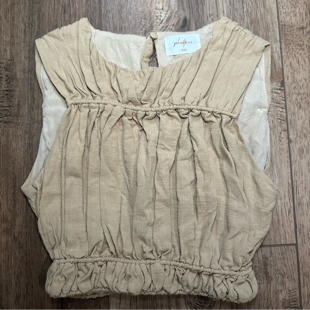 Girl and the Sun Women’s Colette Cropped Top, Linen Cotton Blend, Back Open, XXS